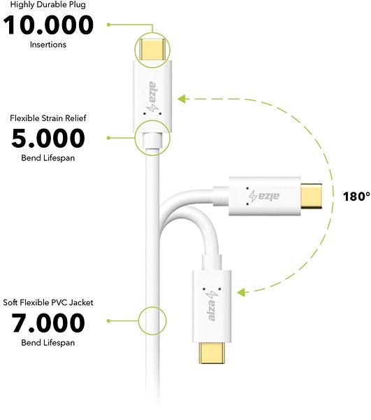 Data Cable AlzaPower Core Charge USB-A to USB-C 2.0 0.13m, White Features/technology