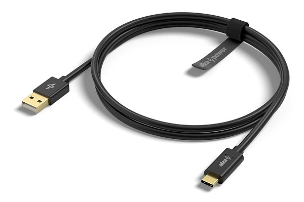 Data Cable AlzaPower Core Charge USB-A to USB-C 2.0 1m, Black Lateral view