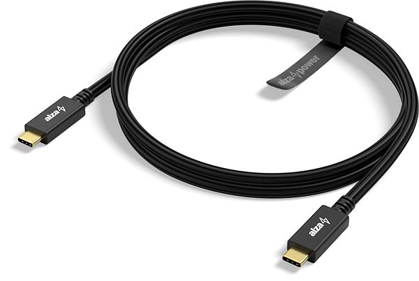 Dátový kábel AlzaPower AluCore USB-C/USB-C 3.2 Gen 1, 3 A, 60 W, 2 m čierny Bočný pohľad