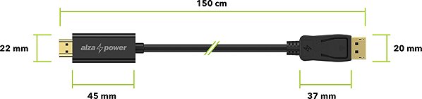 Video Cable AlzaPower Core DisplayPort (M) to HDMI (M) FullHD 1.5m Black Technical draft