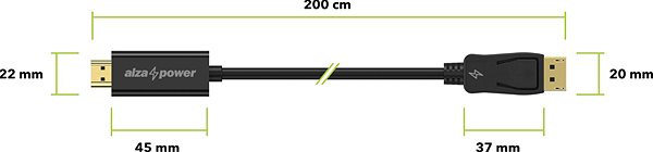 Video kábel AlzaPower Core DisplayPort (M) na HDMI (M) 2 m čierny Technický nákres