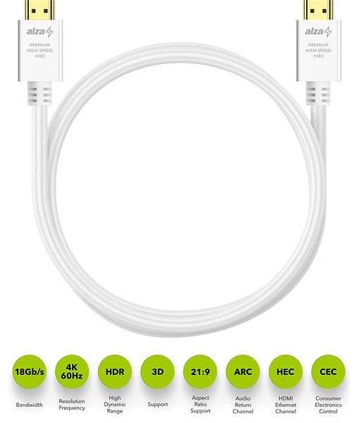 Video Cable AlzaPower AluCore Premium HDMI 2.0 High Speed 4K 1.5m white ...