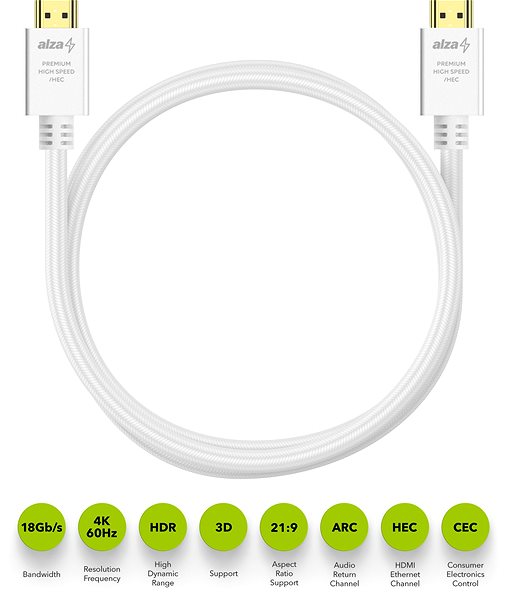 Video Cable AlzaPower AluCore Premium HDMI 2.0 High Speed 4K 3m White ...