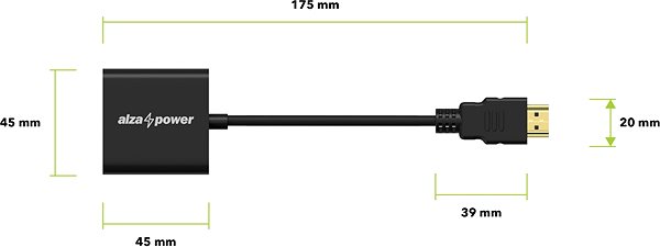 Adapter AlzaPower HDMI (M) to VGA (F) 0.18m Matte Black Technical draft