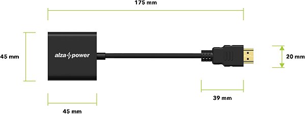 Adapter AlzaPower HDMI (M) to VGA (F) 0.18m Matte Black Technical draft