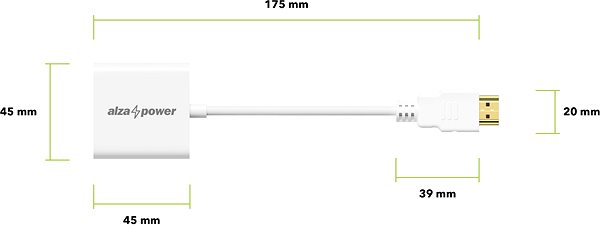 Adapter AlzaPower HDMI (M) to VGA (F) 0.18m, White Technical draft
