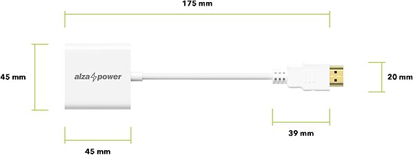 Adapter AlzaPower HDMI (M) to VGA (F) 0.18m, White Technical draft