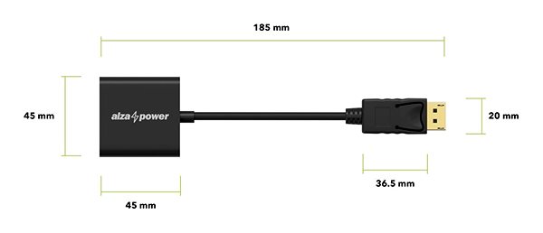 Adapter AlzaPower DisplayPort (M) to VGA (F) 0.18m Matt Black Technical draft
