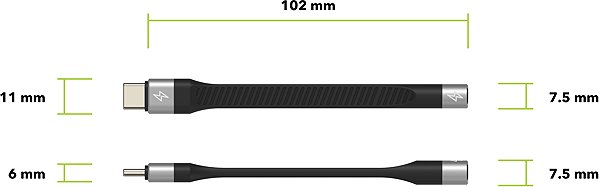 Adapter AlzaPower FlexCore USB-C (M) to 3,5mm Jack (F) Black Technical draft