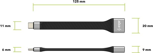 Adapter AlzaPower FlexCore USB-C 3.2 Gen 2 (M) to USB-A (F) Black Technical draft