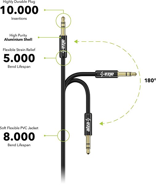 AUX Cable AlzaPower AluCore 3.5mm Jack (M) to 2x RCA (M) 10m black Screen