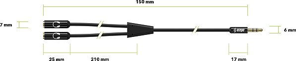 Adapter AlzaPower 3.5mm Jack (M) to 2x 3.5mm Jack (F) 0.15m black Technical draft