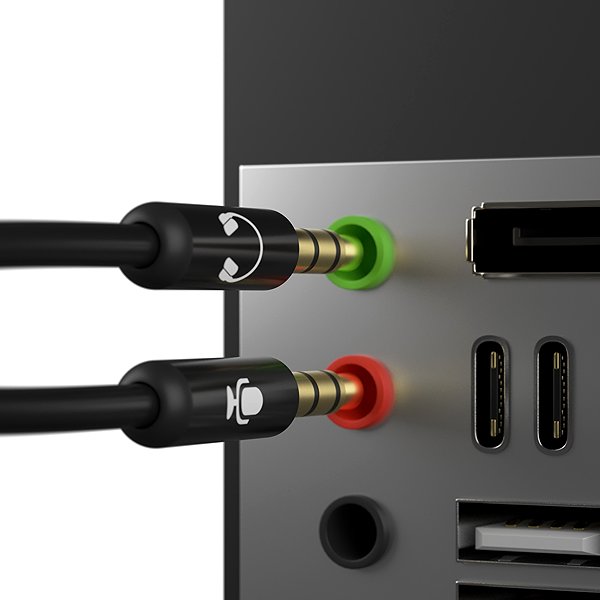 Adapter AlzaPower 2x 3.5mm Jack (M) to 3.5mm Jack 4P-TRRS (F) 0.15m black Lifestyle