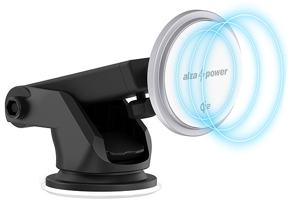 Phone holder AlzaPower WQC300 Wireless Qi2 Compatible with MagSafe Car Charger 15W silver ...