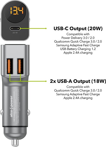 Car Charger AlzaPower Car Charger P530 USB + USB-C Power Delivery dark blue ...