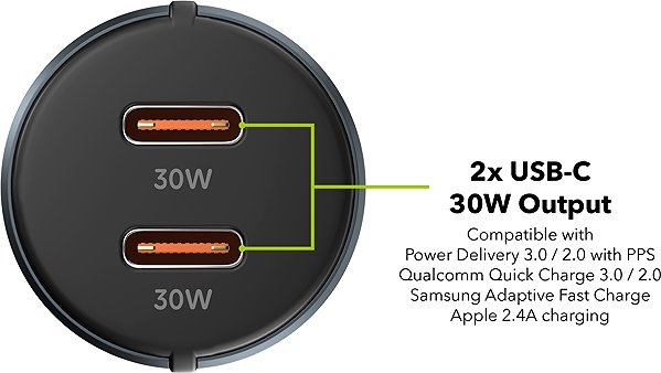Car Charger AlzaPower Car Charger X530 USB-A + USB-C Power Delivery 60W grey ...