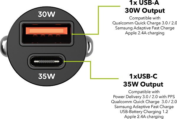Car Charger AlzaPower Car Charger M220 USB-A + USB-C Power Delivery 35W black ...