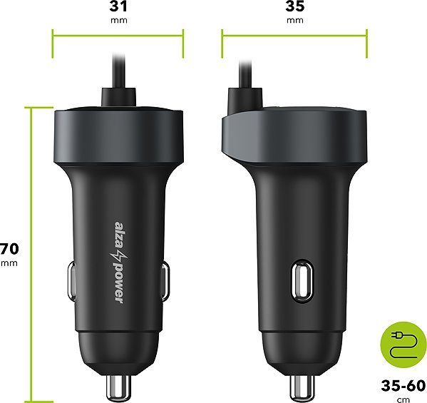 Car Charger AlzaPower Car Charger X565 USB-A + USB-C + Cable Power Delivery 65W silver ...
