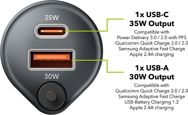 Car Charger AlzaPower Car Charger X565 USB-A + USB-C + Cable Power Delivery 65W silver ...