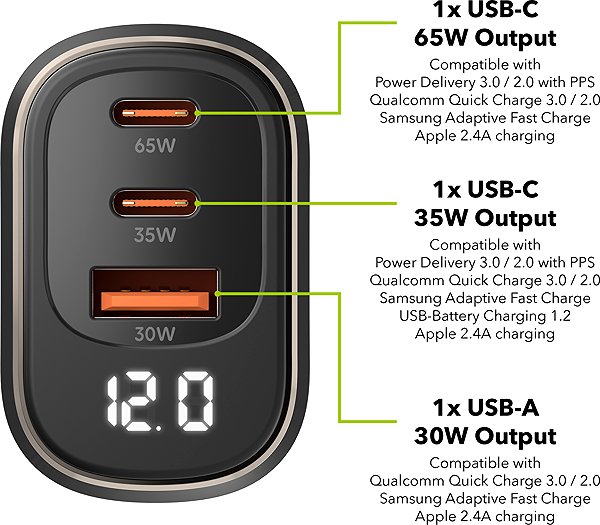 Car Charger AlzaPower Car Charger X570 USB-A + USB-C Power Delivery 100W black ...