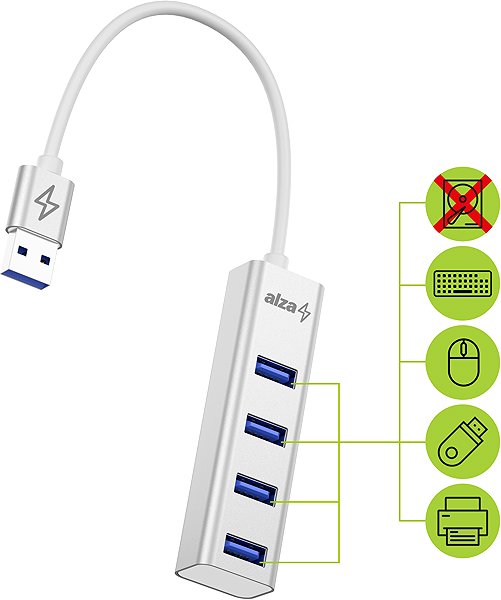 USB Hub AlzaPower AluCore USB-A (M) to 4× USB-A (F) silver Features/technology