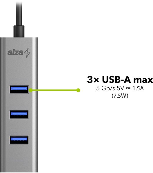 USB Hub AlzaPower AluCore USB-A (M) to 3× USB-A (F) with LAN space grey Features/technology