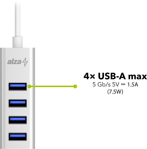 USB Hub AlzaPower AluCore USB-C (M) to 4× USB-A (F) Silver Features/technology