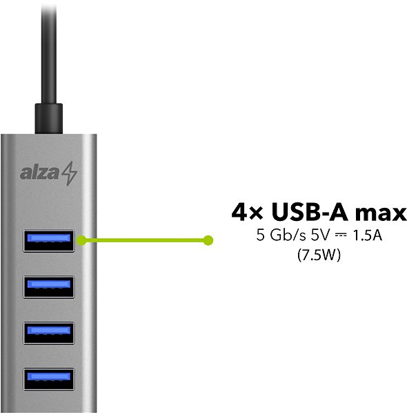 USB Hub AlzaPower AluCore USB-C (M) to 4× USB-A (F) space grey Features/technology