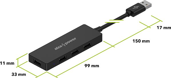 USB Hub AlzaPower FlatCore USB-A (M) to 4× USB-A 2.0 (F) black ...