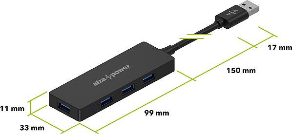 USB Hub AlzaPower FlatCore USB-A (M) to 4× USB-A 3.2 Gen 1 (F) black ...