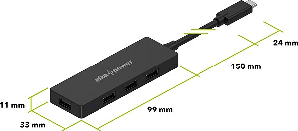 USB Hub AlzaPower FlatCore USB-C (M) to 4× USB-A 2.0 (F) black ...