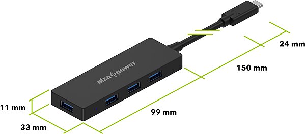 USB Hub AlzaPower FlatCore USB-C (M) to 4× USB-A 3.2 Gen 1 (F) black ...