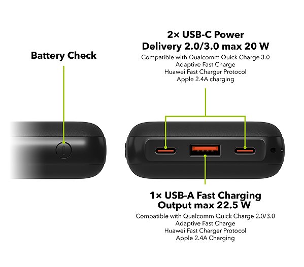 Power Bank AlzaPower Onyx Gen2 20000mAh Power Delivery (22.5W) black ...