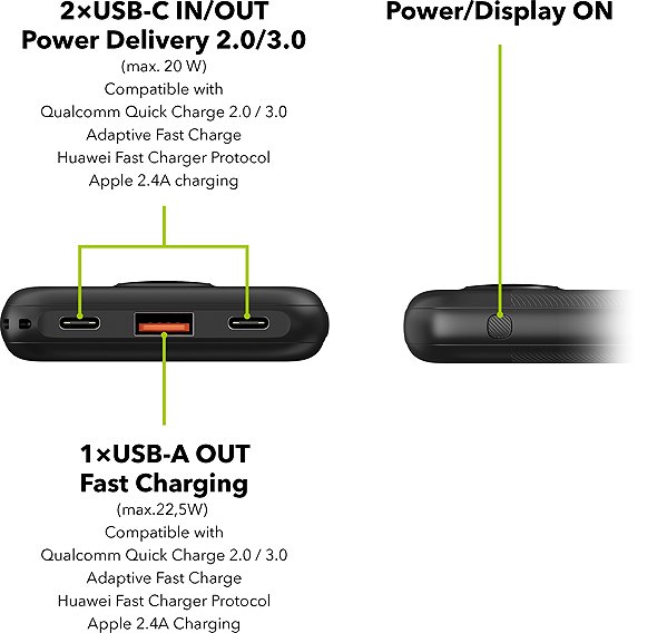 Power Bank AlzaPower Garnet 10000mAh Power Delivery (22,5W) black ...