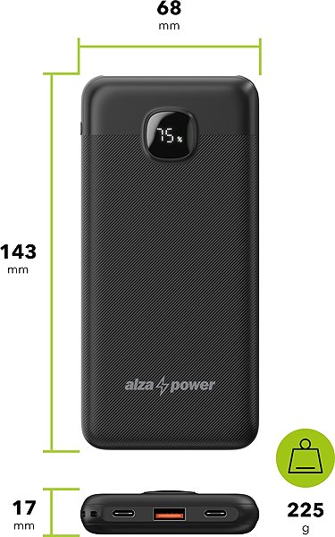 Power Bank AlzaPower Garnet 10000mAh Power Delivery (22,5W) black ...