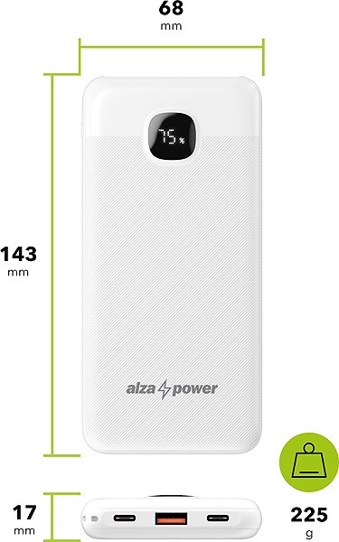 Power Bank AlzaPower Garnet 10000mAh Power Delivery (22,5W) white ...