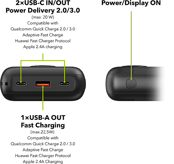 Power Bank AlzaPower Garnet 20000mAh Power Delivery (22,5W) black ...