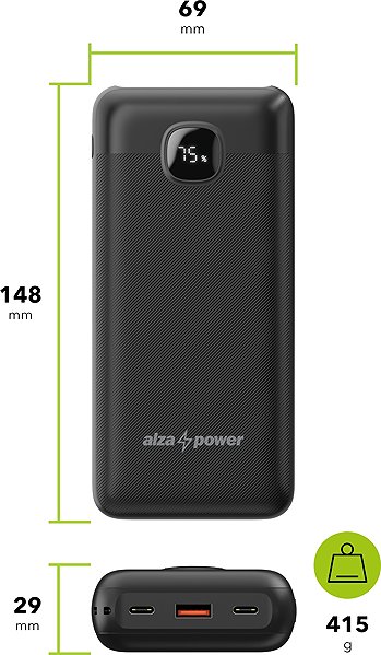 Power Bank AlzaPower Garnet 20000mAh Power Delivery (22,5W) black ...