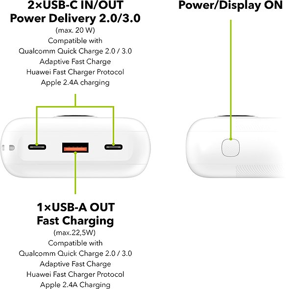 Power Bank AlzaPower Garnet 20000mAh Power Delivery (22,5W) white ...