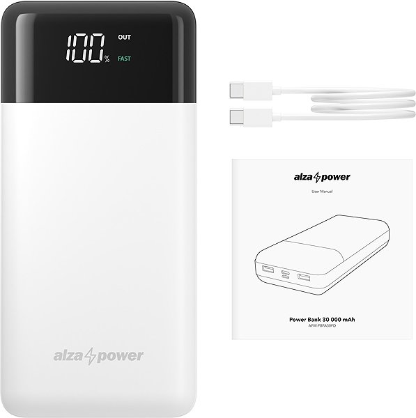 Power Bank AlzaPower Parade 30000mAh Power Delivery (20W) white ...