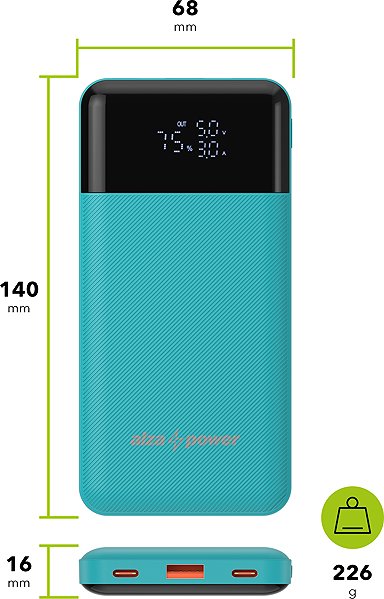 Power Bank AlzaPower Parade Gen2 10000mAh Power Delivery (22.5W) turquoise ...