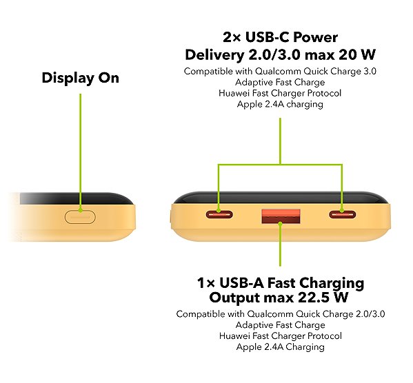 Power Bank AlzaPower Parade Gen2 10000mAh Power Delivery (22.5W) yellow ...