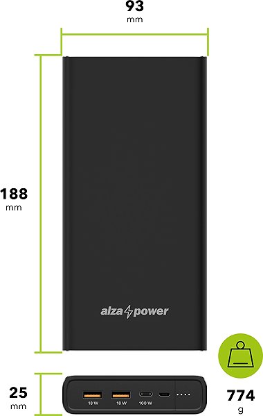 Power Bank AlzaPower Metal 40000mAh Fast Charge + PD3.0 (100W) black ...