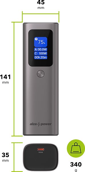 Power Bank AlzaPower Vision 10000mAh Power Delivery (100W) silver ...