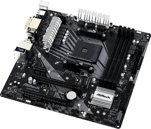 Motherboard ASRock B450M PRO4-F Lateral view