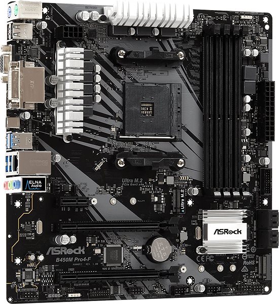 Motherboard ASRock B450M PRO4-F Lateral view