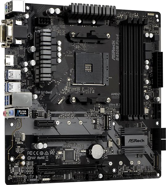 Motherboard ASROCK B450M Pro4 Lateral view