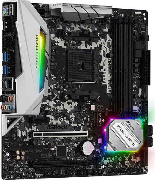 Motherboard ASROCK B450M Steel Legend Lateral view