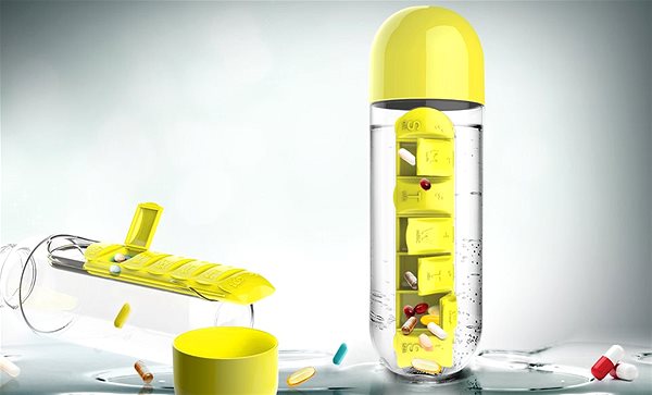 Trinkflasche Asobu Multifunktionale Wöchentliche Dosierflasche Pill Organizer Gelb 600ml ...