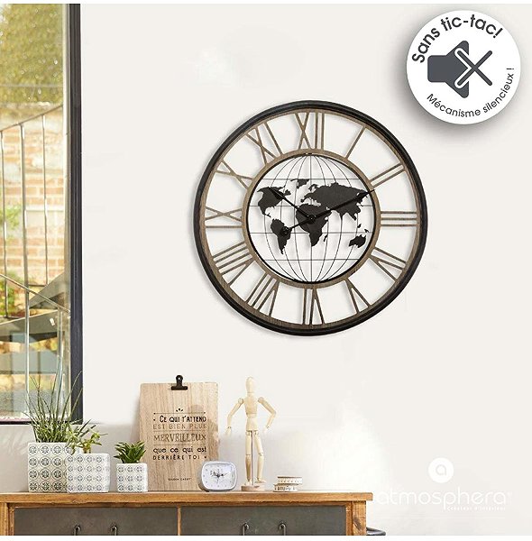 Wall Clock Atmosphera Wall clock with world map and Roman numerals, 67 cm ...